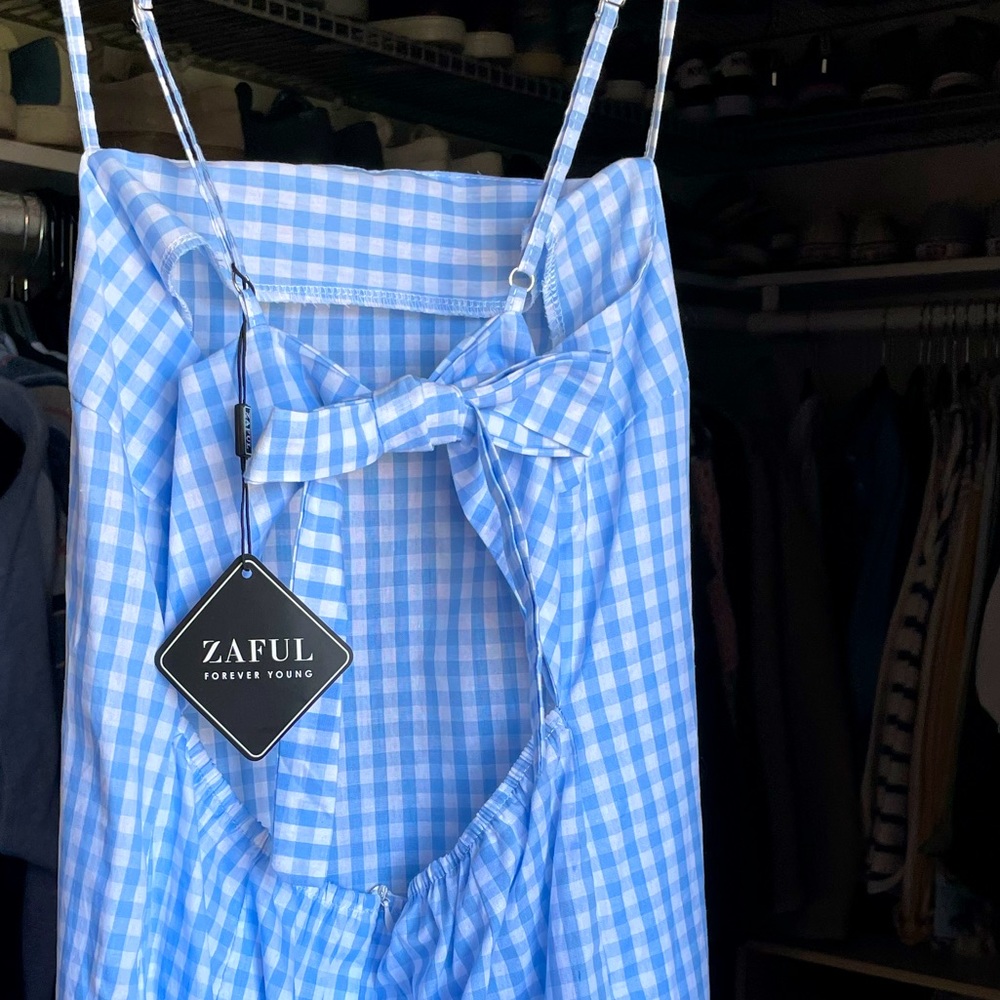 Zaful BRAND NEW Blue Gingham Mini Dress